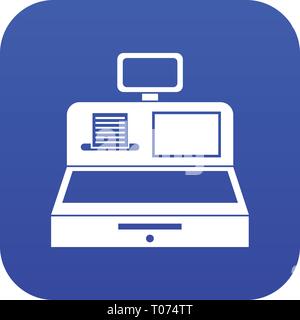 Cash register with cash drawer icon digital blue Stock Vector