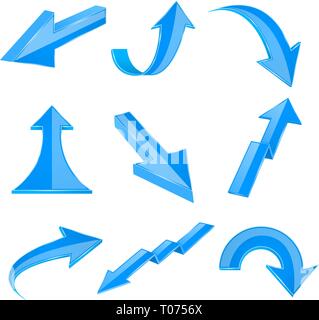 Blue bent arrows. Shiny 3d icons Stock Vector