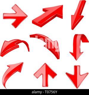 Red 3d shiny arrows. Up and down Stock Vector