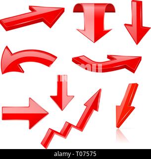 3d arrows. Red signs and symbols Stock Vector