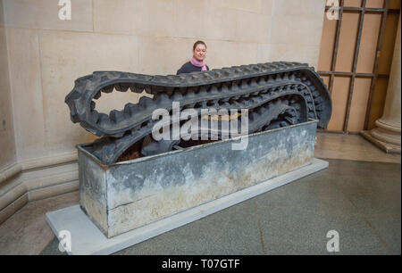 Tate Britain, London, UK. 18th Mar, 2019. Tate Britain Commission 2019: Mike Nelson, The Asset Strippers. For the annual commission Mike Nelson has constructed a large-scale, site specific, cross between a sculpture court and asset strippers' warehouse in response to the unique architecture and history of the neo-classical Duveen Galleries at the heart of Tate Britain. Credit: Malcolm Park/Alamy Live News Stock Photo