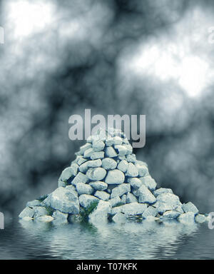 white pebbles stacked on top of each other in water Stock Photo