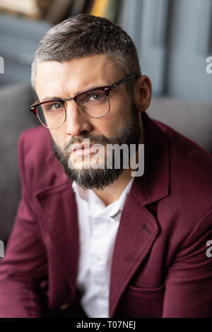 Handsome businessman wearing white shirt and stylish jacket Stock Photo