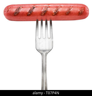 Grilled sausage on a fork. File contains clipping path. Stock Photo