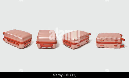 Four modern brown suitcases on a gray background with copy space for text. The concept of travel and tourism Stock Photo