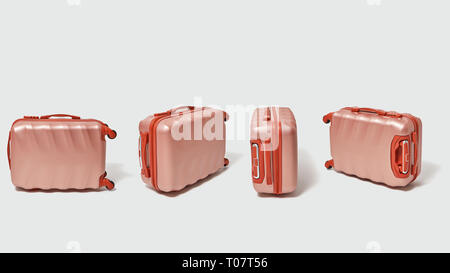 Brown modern stylish suitcases for a trip presented on a gray background with a copy space. Tourism concept Stock Photo