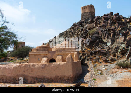 Al Bidya historical mosque and fort in emirate of Fujairah in United Arab Emirates Stock Photo