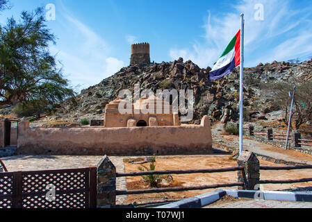 Al Bidya historical mosque and fort in emirate of Fujairah in United Arab Emirates Stock Photo