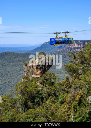 Scenic Skyway cable car at Scenic World tourist attraction, Katoomba, Blue Mountains National Park, New South Wales, Australia. Stock Photo