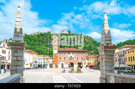 Italy, Marostica, The square where the traditional chess game is played, with the Doglione palace in the background