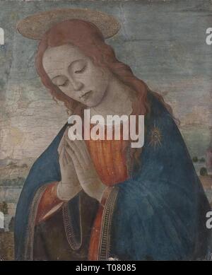 'Praying Madonna'. Italy. Dimensions: 32,5x27 cm. Museum: State Hermitage, St. Petersburg. Author: Sandro Botticelli (Alessandro da Mariano di Vanni di Amedeo Filipepi) (school of). Stock Photo