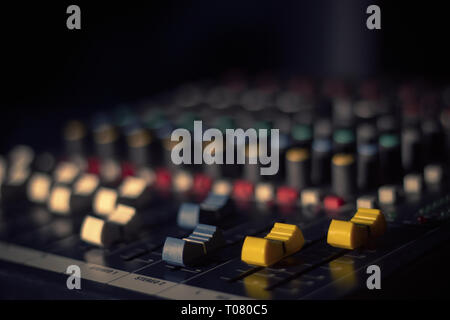 Audio Mixing desk closeup Stock Photo