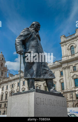 Statue, Winston Churchill, Parliament Square, London, England, Grossbritannien Stock Photo