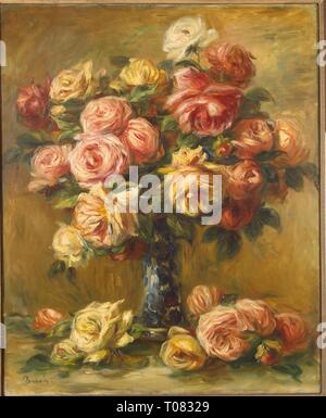 'Roses in a Vase'. France, Circa 1910-1917. Dimensions: 61,5x50,7 cm. Museum: State Hermitage, St. Petersburg. Author: Pierre-Auguste Renoir. Stock Photo
