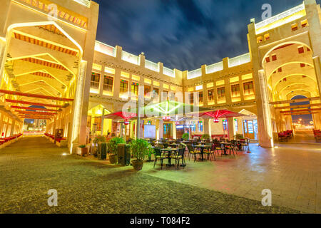 Doha, Qatar - February 18, 2019: historic building of Falcon Souq, a market selling live falcon birds and falconry equipment located in the center of Stock Photo