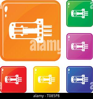 Door lock in section icons set vector color Stock Vector