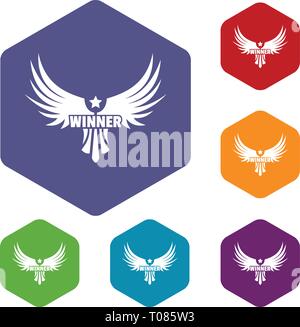 Winner wing icons vector hexahedron Stock Vector