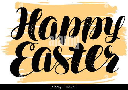 Happy Easter, hand lettering. Religious holiday. Calligraphy vector illustration Stock Vector