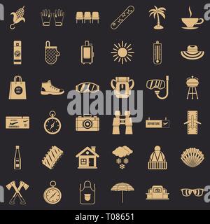 Vacation icons set, simple style Stock Vector