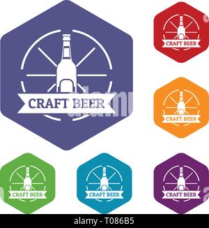 Craft beer icons vector hexahedron Stock Vector