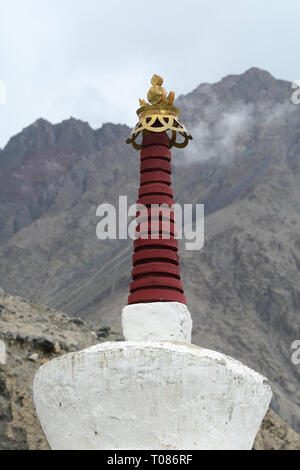 Small stupa of ancient Tibetan temple on mountain in Ladakh, North of India. Stock Photo