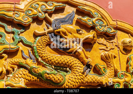 chinese dragon—the totem of china,nine-dragon screen. Stock Photo