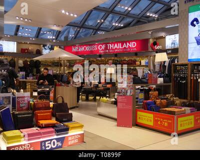 BANGKOK, THAILAND—MARCH 2018: Duty-free shops inside the Suvarnabhumi Airport in Bangkok, Thailand. Stock Photo