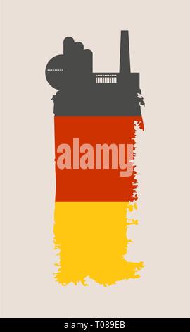 Factory icon and grunge brush. Germany flag Stock Vector