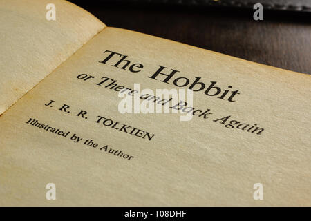 A vintage paperback edition title page of The Hobbit written by J.R.R. Tolkien in 1937 a classic childrens story Stock Photo