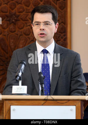 Secretary of State for Housing, Communities and Local Government, James Brokenshire, speaks at an Acting in Solidarity event held at Regents Park Mosque in north London, following Friday's attack on two mosques in Christchurch, New Zealand which killed 50 people. Stock Photo