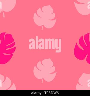 Monstera pattern Vector illustration Seamless pattern in pink shades with silhouettes of monstera leaves in different size and colors Stock Vector