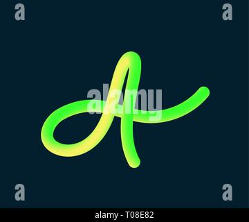 Vector isolated letters. - Vektorgrafik. Neon 3D letter. 3D Rounded Headline Font. Neon bubble typeset with painted letter. Matte light-green and blue Stock Vector