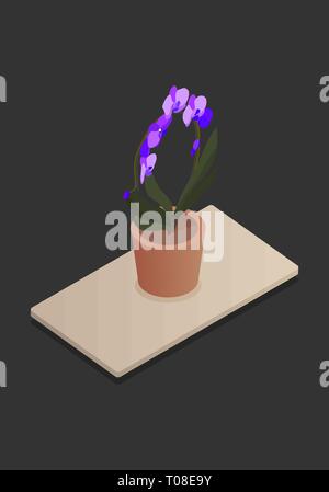 Isometric plants in pot on table. 3d plants for design of a living room or office. Vector illustration. Stock Vector