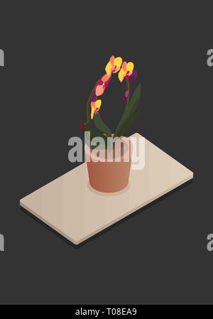 Isometric plants in pot on table. 3d plants for design of a living room or office. Vector illustration. Stock Vector