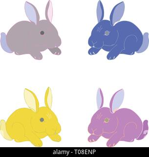 Vector set isolated illustration cute character Easter Bunny rabbit hare on white background different colors for printed materials, postcard greeting Stock Vector