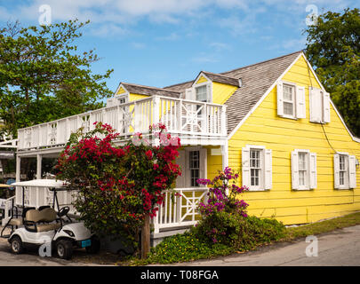 Classic Yellow Bahamas House, Dunmore Town, Harbour Island, The Bahamas, The Caribbean, Stock Photo