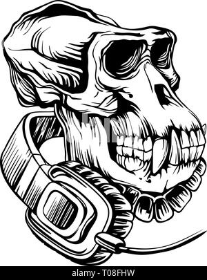 Skull of a gorilla with headphones Stock Vector