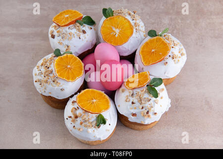 Easter, Easter cake with a complex composition, beautiful scenery, dried fruits Stock Photo