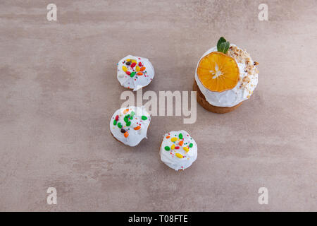 Easter, Easter cake with a complex composition, beautiful scenery, dried fruits Stock Photo
