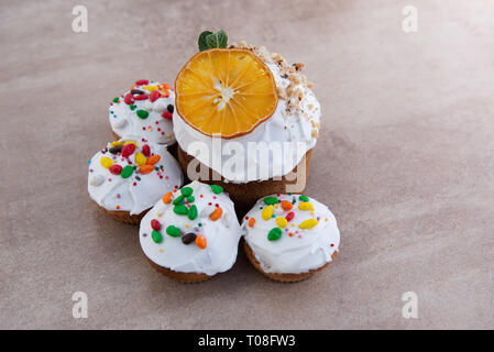 Easter, Easter cake with a complex composition, beautiful scenery, dried fruits Stock Photo