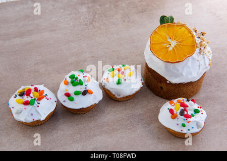 Easter, Easter cake with a complex composition, beautiful scenery, dried fruits Stock Photo