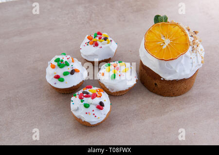 Easter, Easter cake with a complex composition, beautiful scenery, dried fruits Stock Photo