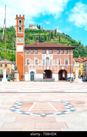 Italy, Marostica, The square where the traditional chess game is played, with the Doglione palace in the background