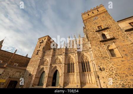 Main view of the Royal Monastery of Guadalupe, Caceres, Extremadura, Spain Stock Photo