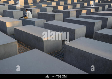 08.09.2014, Berlin, Germany - The Memorial to the Murdered Jews of Europe, or Holocaust Memorial for short, is located in the historic center of Berli Stock Photo