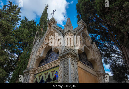 Old crypts and tombs in baroque style in Old Roman cemetery park (Cimitero Storico) in Lecce, Puglia, Italy. A region of Apulia Stock Photo