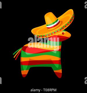 Illustration of colorful pinata in mexican sombrero. Stock Vector