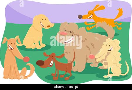 Cartoon Illustration of Cute Dogs and Puppies Pet Animal Characters Group Stock Vector
