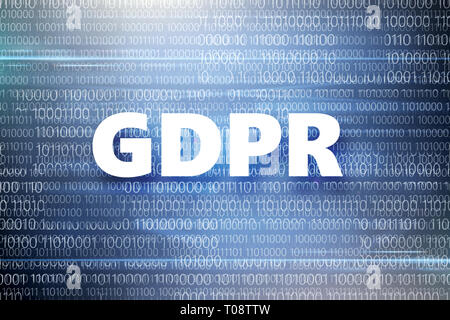 General regulations for protection of personal data. Inscription on blue background with binary code . Stock Photo