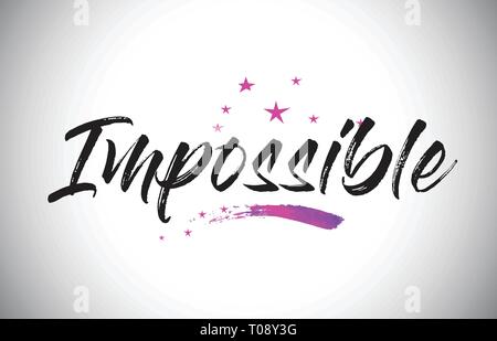 Impossible Handwritten Word Font with Vibrant Violet Purple Stars and Confetti Illustration. Stock Vector